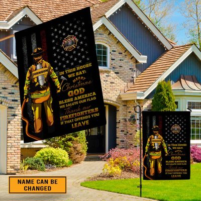 Alternative view of Personalized Firefighter In This House We Say Merry Christmas God Bless America Outdoor House Flag - Home Garden Flag