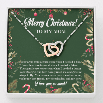 Merry Christmas To My Mom Interlocking Hearts Pendant Necklace - Interlocking Hearts Necklace