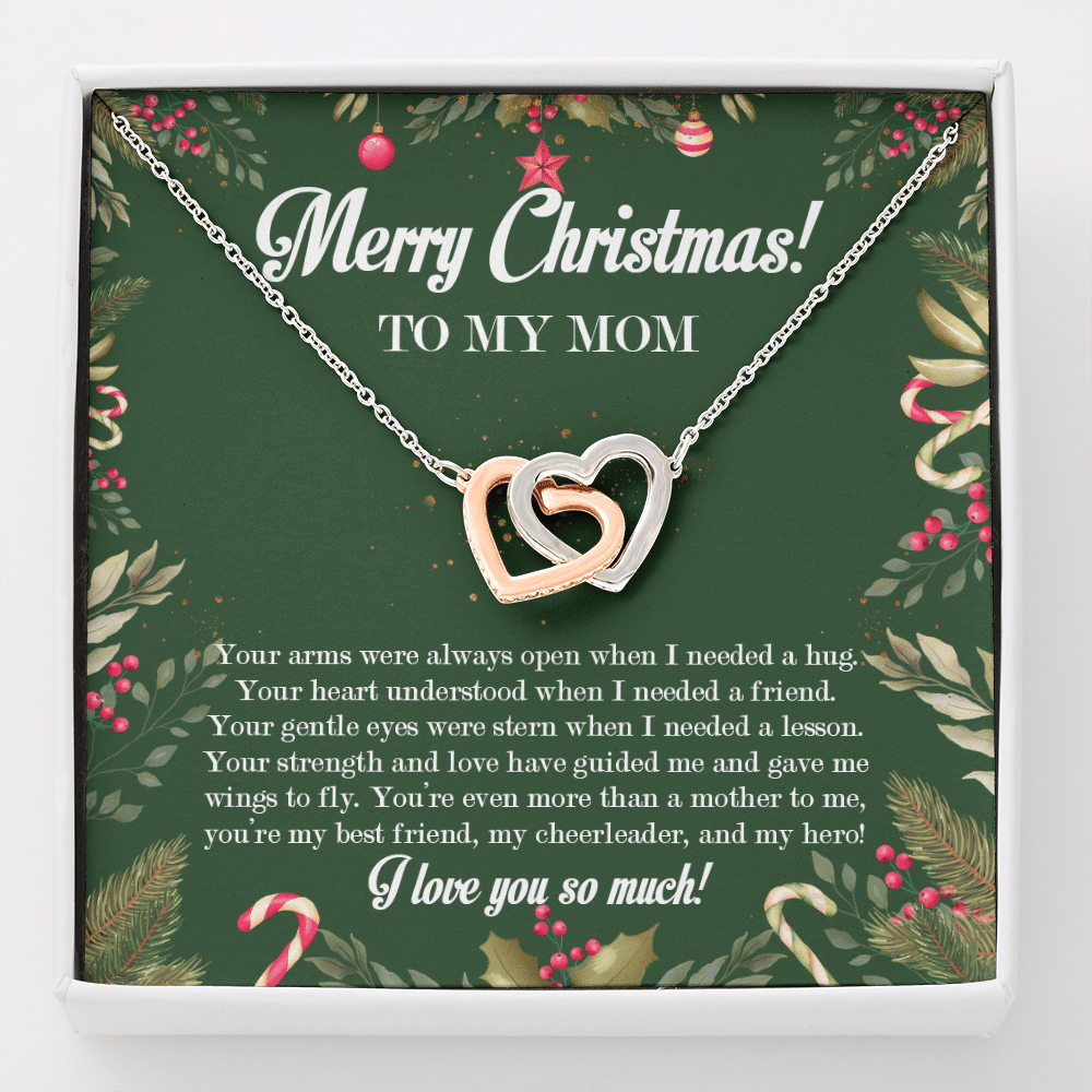 Merry Christmas To My Mom Interlocking Hearts Pendant Necklace - Interlocking Hearts Necklace
