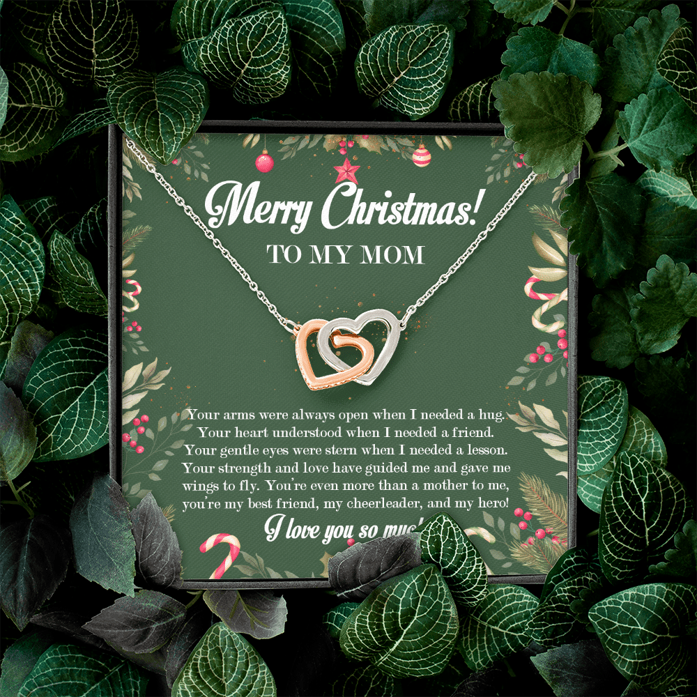 Merry Christmas To My Mom Interlocking Hearts Pendant Necklace