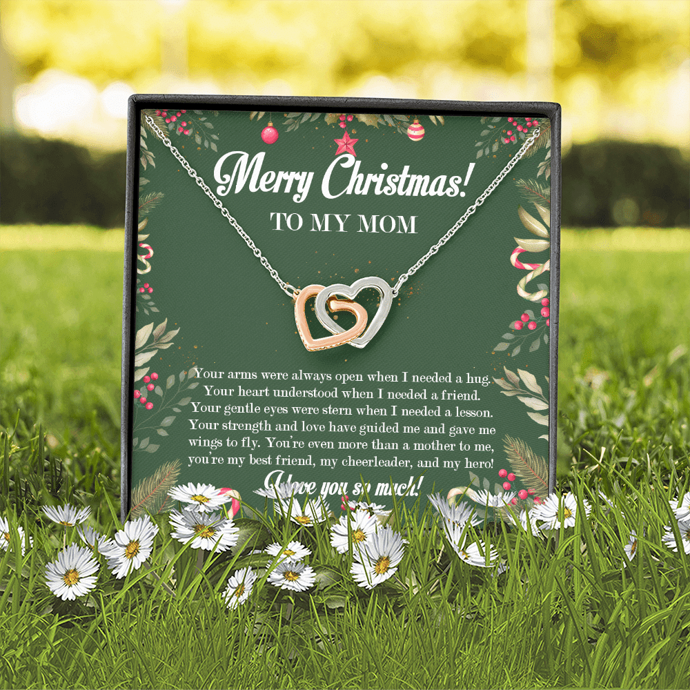 Merry Christmas To My Mom Interlocking Hearts Pendant Necklace