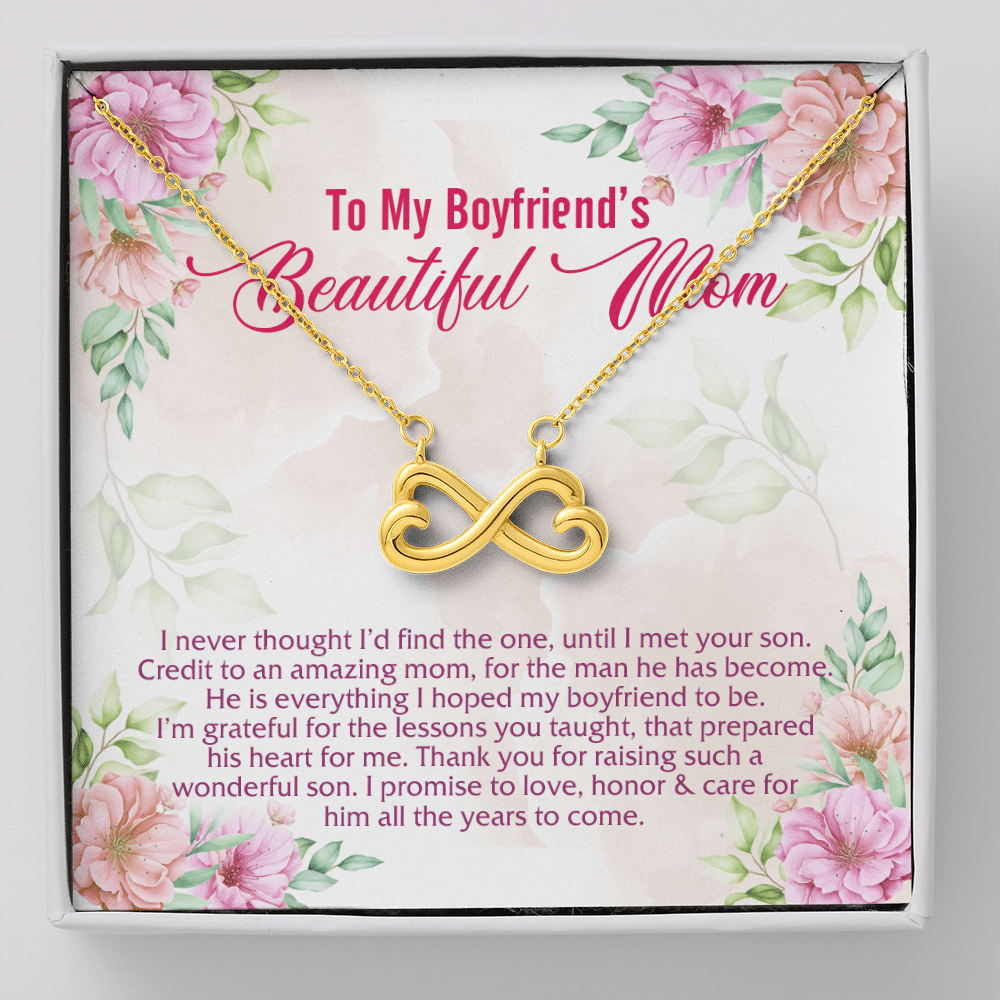 To My Boyfriend's Beautiful Mom I Never Thought I'd Find The One Infinity Heart Pendant Necklace - Infinity Heart Necklace (18K Yellow Gold)