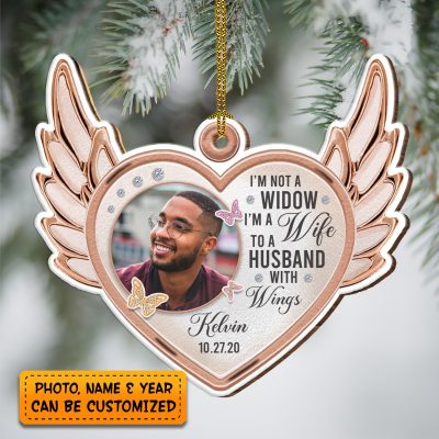 Alternative view of Custom Photo I'm Not A Widow I'm A Wife To A Husband With Wings Husband Memorial Custom Shaped Ornament