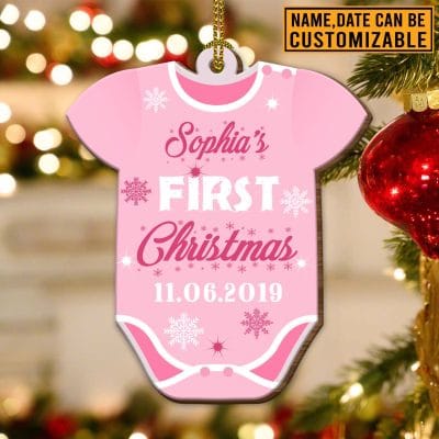 Personalized Baby Girl Bodysuit First Christmas Decorative Custom Shaped Wooden Christmas Ornament Keepsake