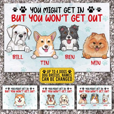 Custom Dog Breeds Doormat You Might Get in But You Won't Get out Funny Entrance Indoor Outdoor Decorative Doormat