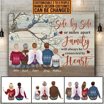 Alternative view of Personalized Side By Side Or Miles Apart Family Will Always Be Connected By Heart Memorial Canvas Prints - Poster