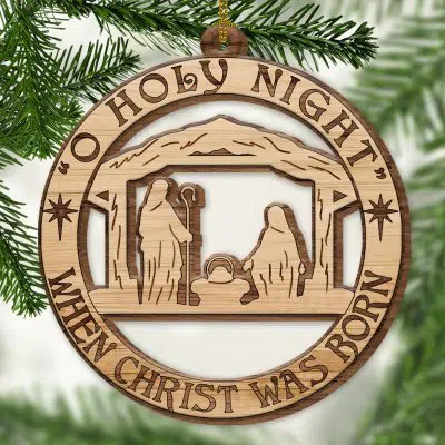 O Holy Night When Christ Was Born Nativity Scene Jesus Custom Shaped Wooden Christmas Ornament