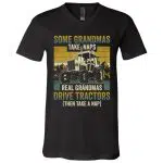 5Th. Real Grandmas Drive Tractors (5), Black, V-Neck T-Shirt