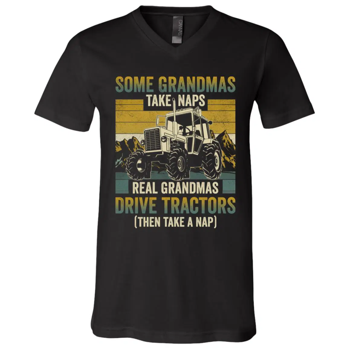 5Th. Real Grandmas Drive Tractors (5), Black, V-Neck T-Shirt
