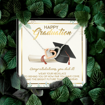 Happy Graduation Congratulations You Did It Interlocking Hearts Pendant Necklace - Graduation Jewelry Gifts