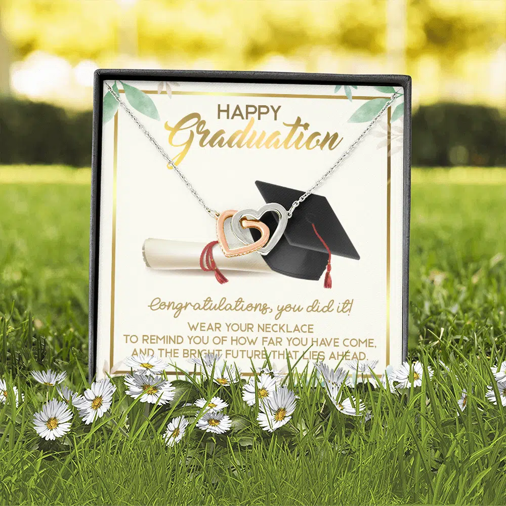 Happy Graduation Congratulations You Did It Interlocking Hearts Pendant Necklace - Graduation Jewelry Gifts
