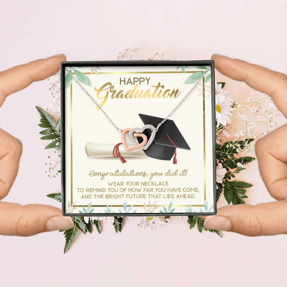 Happy Graduation Congratulations You Did It Interlocking Hearts Pendant Necklace - Graduation Jewelry Gifts