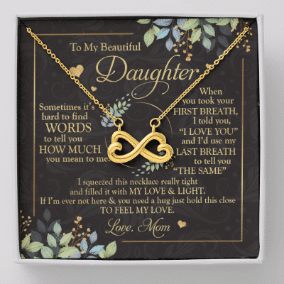 To My Beautiful Daughter Sometimes It's Hard To Tell You Infinity Heart Pendant Necklace - Mom Daughter Gifts - Infinity Heart Necklace (18K Yellow Gold)