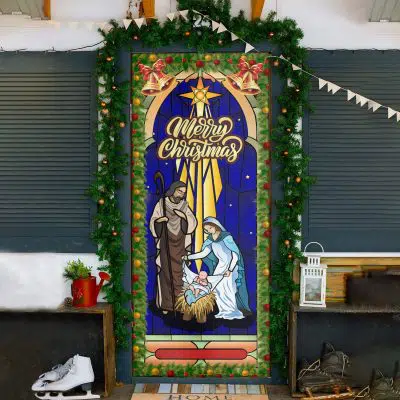 Alternative view of Merry Christmas Nativity Scene Door Cover - Jesus Is Born Door Cover - Jesus Christ Family Door Cover