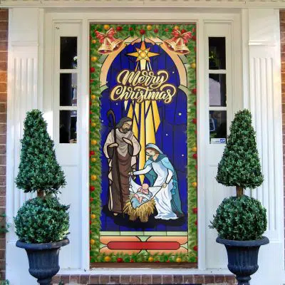 Merry Christmas Nativity Scene Door Cover - Jesus Is Born Door Cover - Jesus Christ Family Door Cover