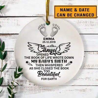 Personalized An Angel Opened The Book Of Life Baby Angel In Heaven Circle Ornament - Baby Miscarriage Ornament