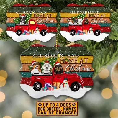 Personalized Dog Breed All Roads Lead Home At Christmas Custom Shaped Wooden Christmas Ornament Keepsake