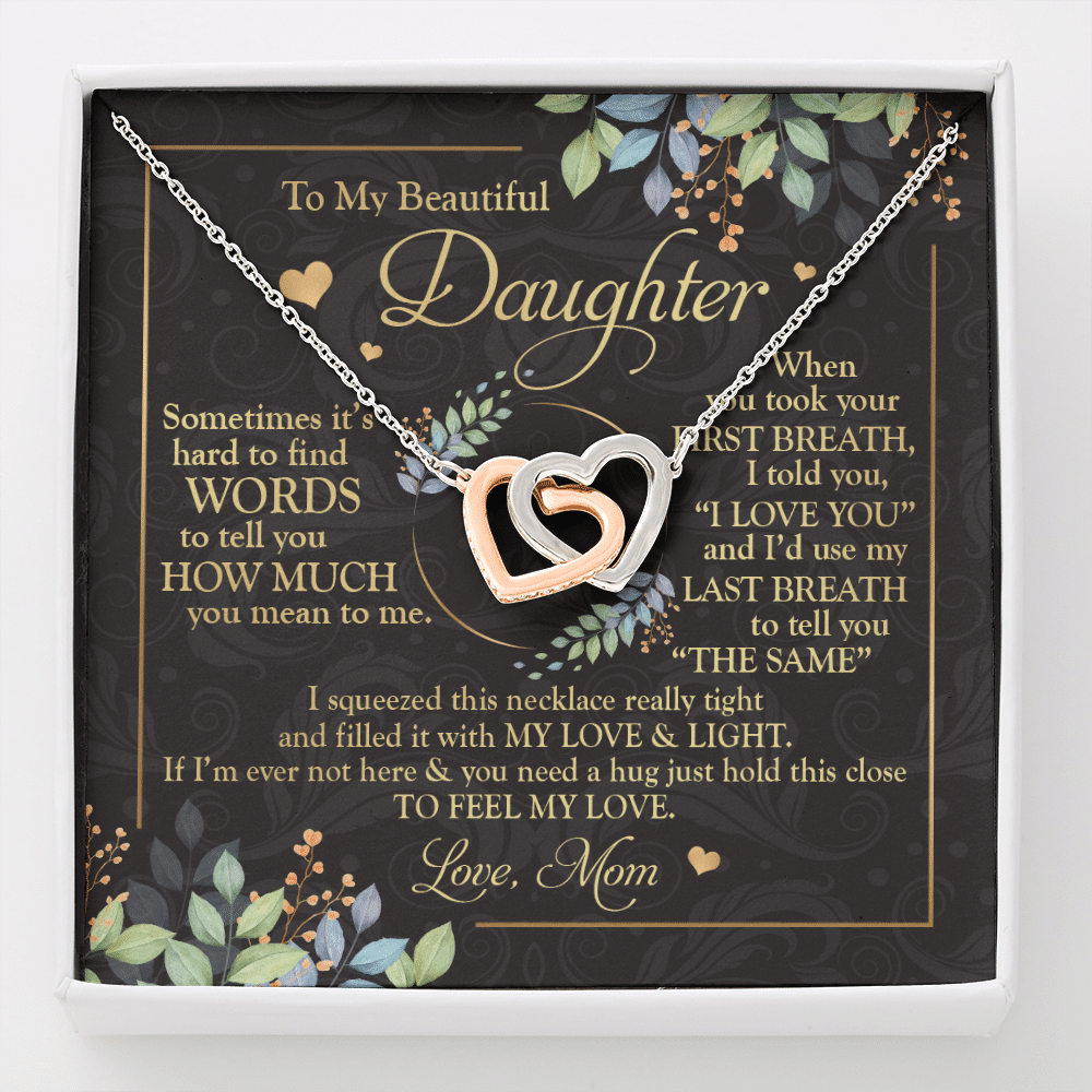 To My Beautiful Daughter Sometimes It's Hard Interlocking Hearts Pendant Necklace - Mom Daughter Gifts - Interlocking Hearts Necklace