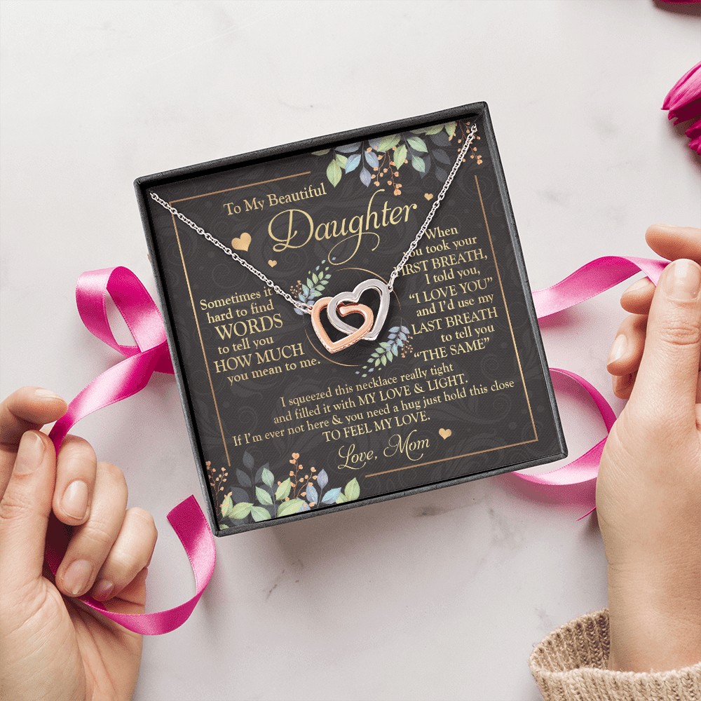 To My Beautiful Daughter Sometimes It's Hard Interlocking Hearts Pendant Necklace - Mom Daughter Gifts