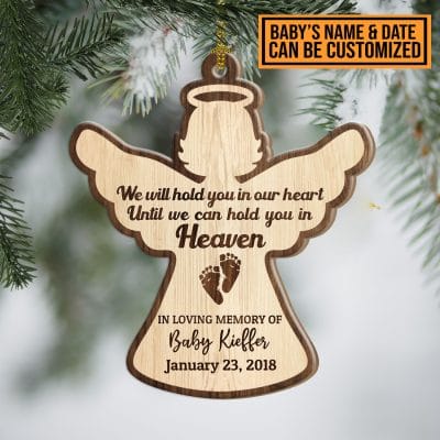 Alternative view of Personalized We Will Hold You In Our Hearts Baby Angel Memorial Custom Shaped Ornament - Baby Miscarriage Ornament