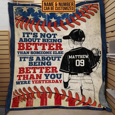 Personalized Baseball It's Not About Being Better Than Someone Else Fleece Blanket - Baseball Lover Sherpa Blanket