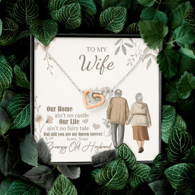 To My Wife Our Home Ain't No Castle From Your Grumpy Old Husband Interlocking Hearts Necklace