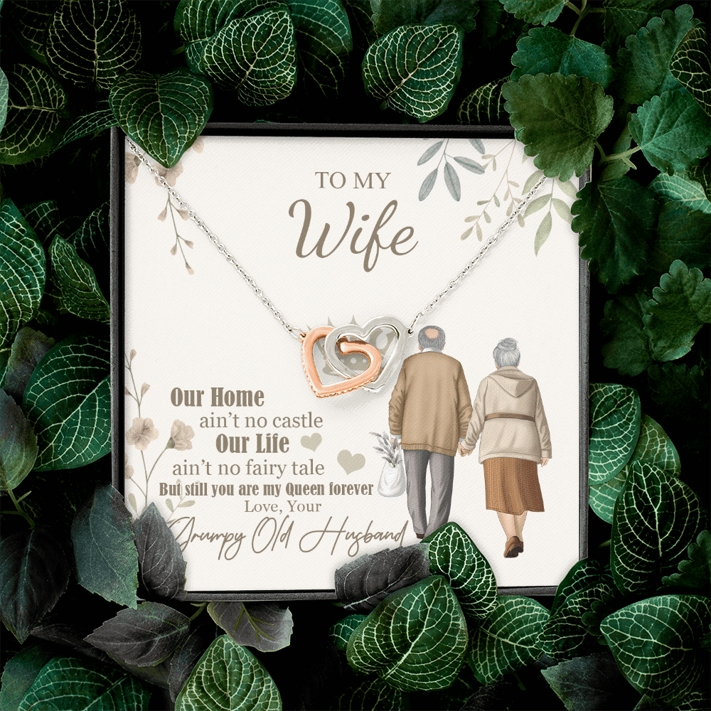 To My Wife Our Home Ain't No Castle From Your Grumpy Old Husband Interlocking Hearts Necklace