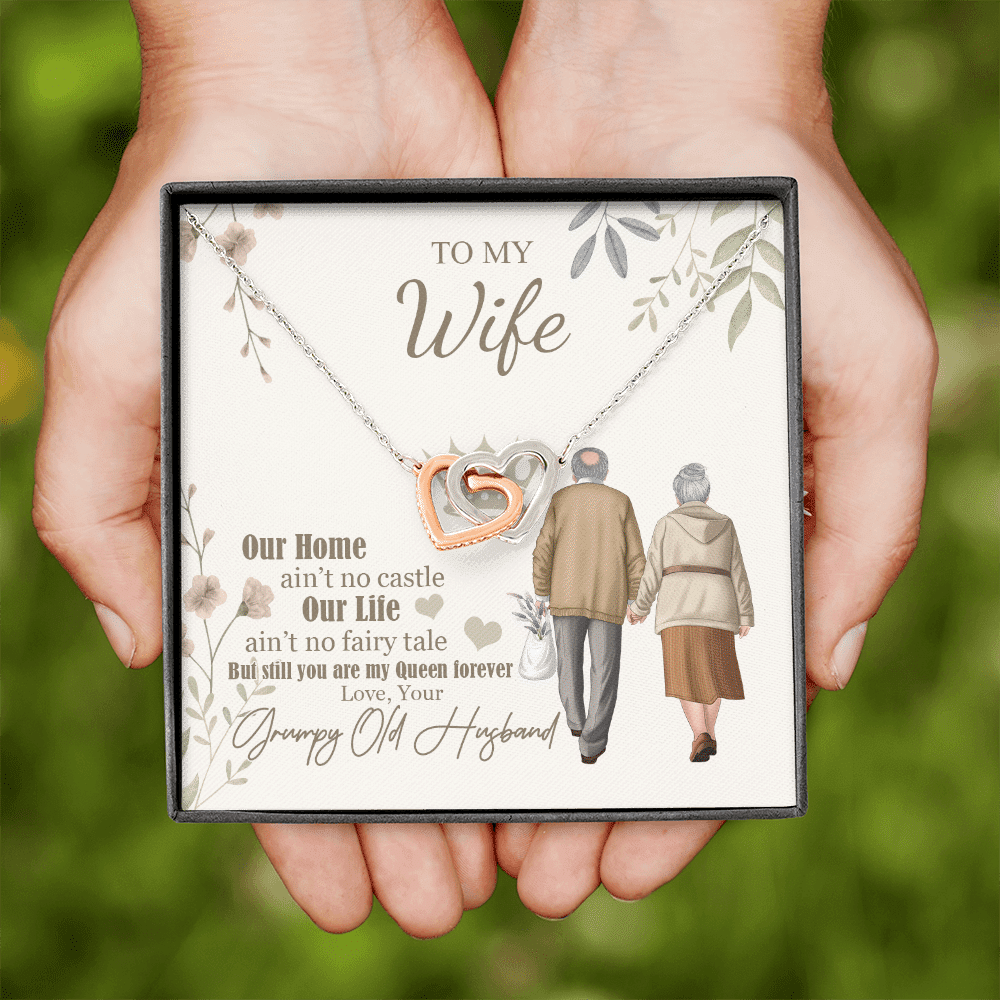 To My Wife Our Home Ain't No Castle From Your Grumpy Old Husband Interlocking Hearts Necklace