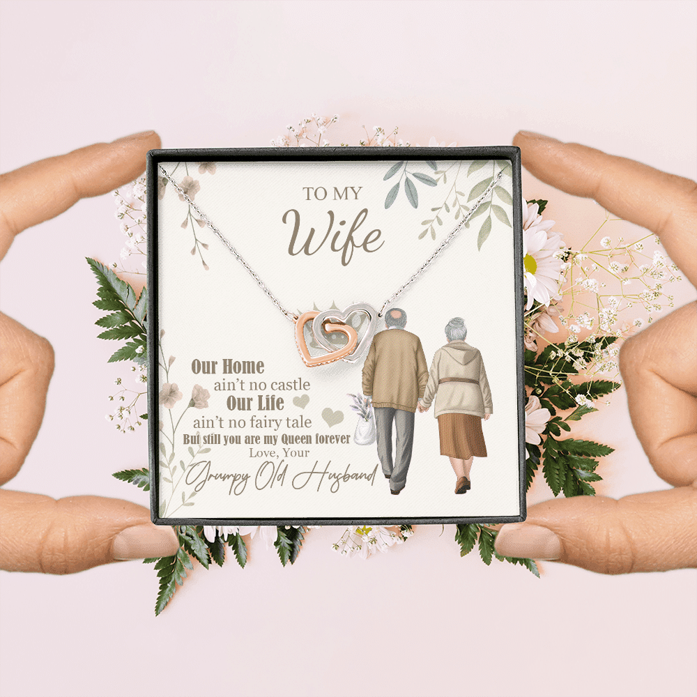 To My Wife Our Home Ain't No Castle From Your Grumpy Old Husband Interlocking Hearts Necklace