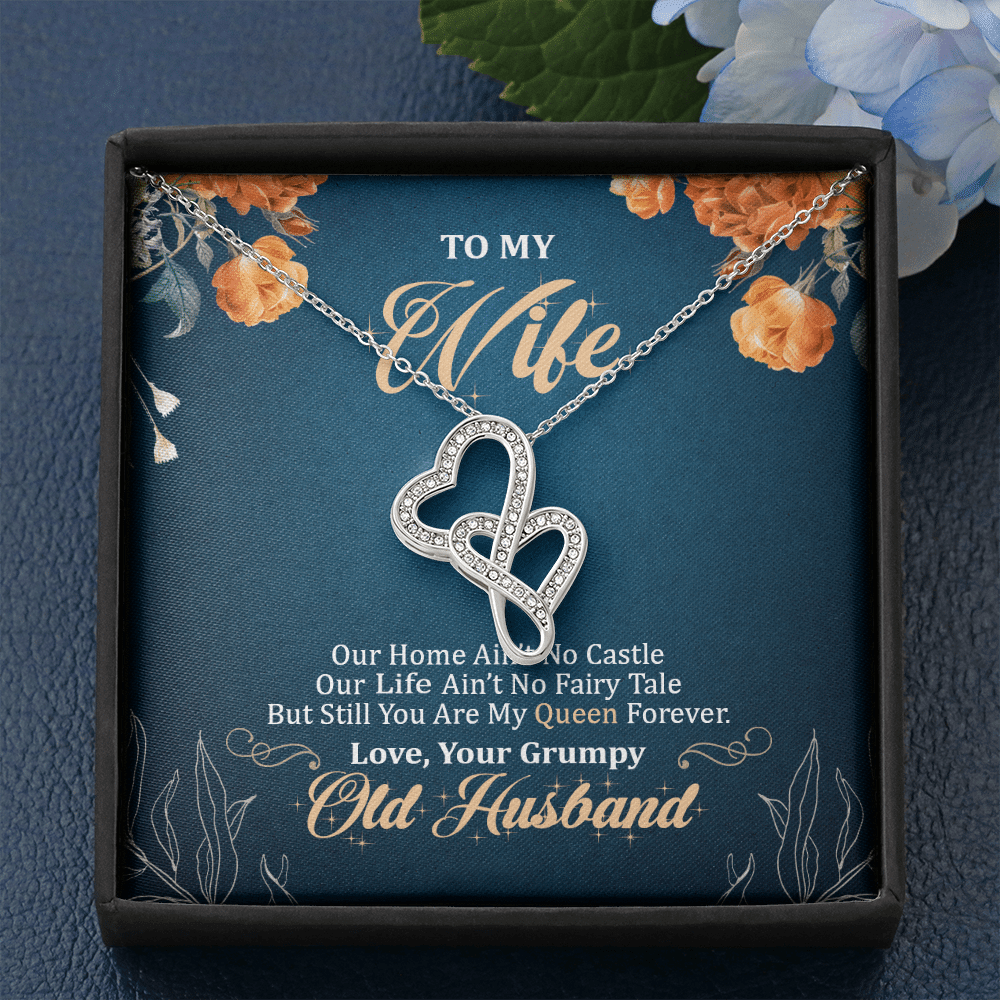 To My Wife Our Home Ain't No Castle But Still You Are My Queen Double Hearts Pendant Necklace To My Wife Our Home Ain't No Castle But Still You Are My Queen Double Hearts Pendant Necklace