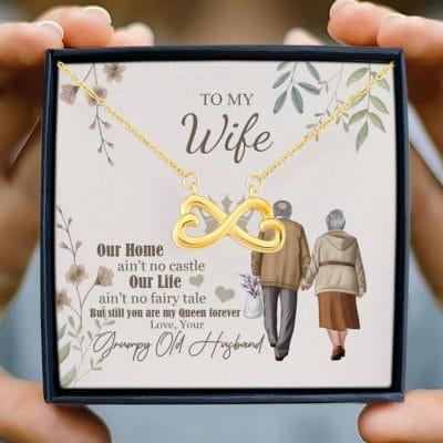 Alternative view of To My Wife Our Home Ain't No Castle From Your Grumpy Old Husband Infinity Heart Pendant Necklace