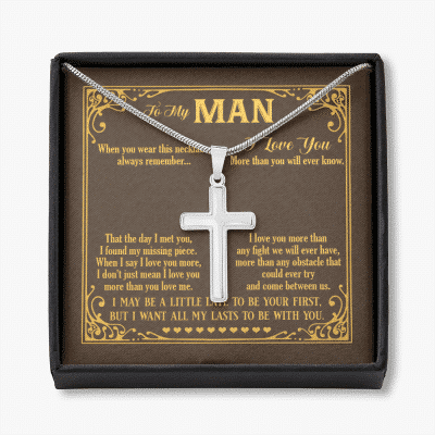 To My Man The Day I Met You I Found My Missing Piece Boyfriend Husband Christian Cross Pendant Necklace - Artisan Crafted Cross Necklace