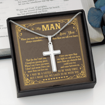 To My Man The Day I Met You I Found My Missing Piece Boyfriend Husband Christian Cross Pendant Necklace