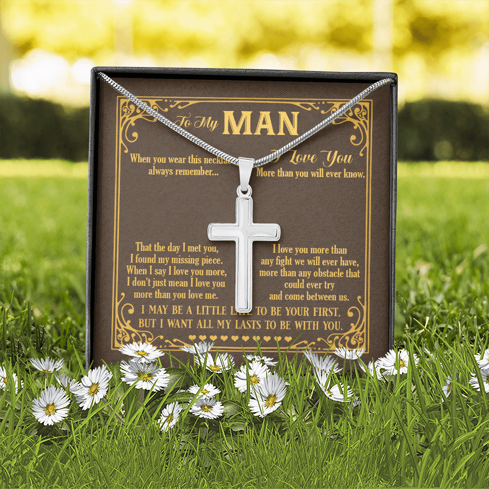 To My Man The Day I Met You I Found My Missing Piece Boyfriend Husband Christian Cross Pendant Necklace