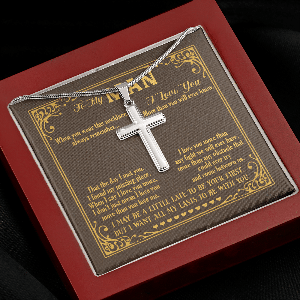 To My Man The Day I Met You I Found My Missing Piece Boyfriend Husband Christian Cross Pendant Necklace