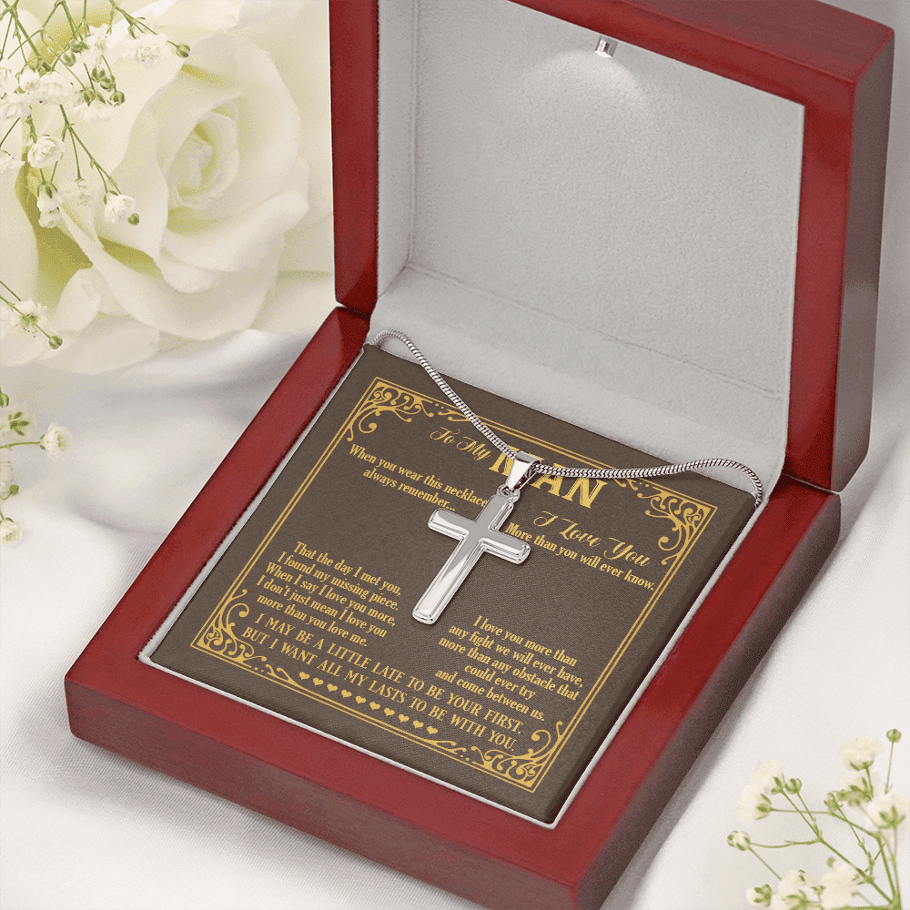 To My Man The Day I Met You I Found My Missing Piece Boyfriend Husband Christian Cross Pendant Necklace