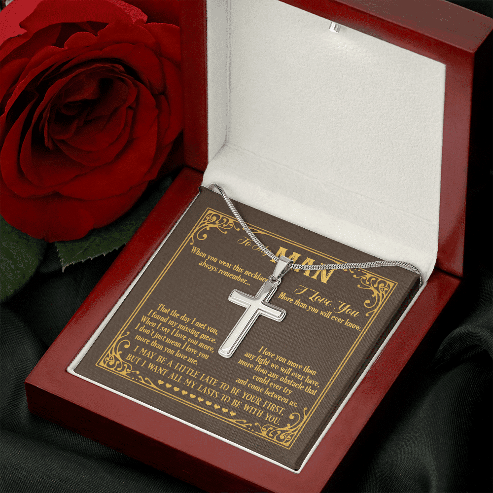 To My Man The Day I Met You I Found My Missing Piece Boyfriend Husband Christian Cross Pendant Necklace