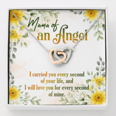 Mama Of An Angel Miscarriage Memorial Interlocking Hearts Pendant Necklace - Bereavement Remembrance Jewelry - Interlocking Hearts Necklace