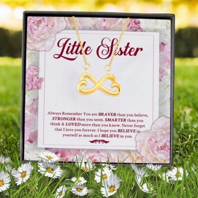 Alternative view of Little Sister Always Remember You Are Braver Than You Believe Stronger Than You Seem Infinity Heart Pendant Necklace