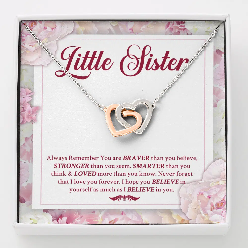 Little Sister Always Remember You Are Braver Than You Believe Stronger Than You Seem Interlocking Hearts Pendant Necklace - Interlocking Hearts Necklace