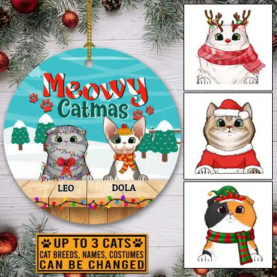 Custom Cat Breeds Meowy Catmas Funny Meowy Christmas Decorative Christmas Ornament - Holiday Circle Ornament
