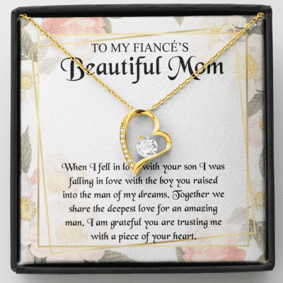 To My Fiancé's Beautiful Mom when I Fell in Love with Your Son Fiancé Mom Gifts Forever Love Pendant Necklace - Forever Love Necklace (18K Yellow Gold)
