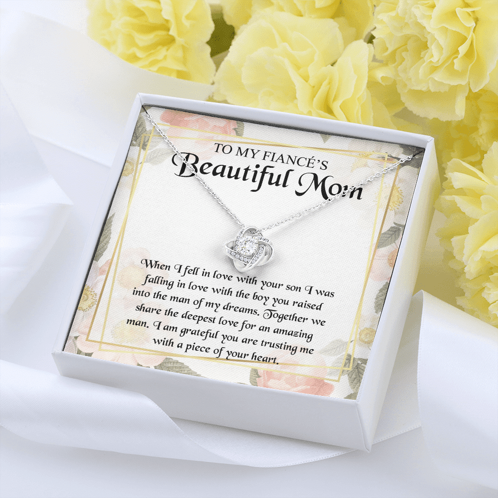 To My Fiancé's Beautiful Mom when I Fell in Love with Your Son Fiancé Mom Gifts Love Knot Pendant Necklace