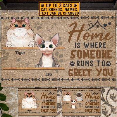 Personalized Cat Breed Home Is Where Someone Runs To Greet You Outdoor Indoor Doormat - Cat Entrance Doormat