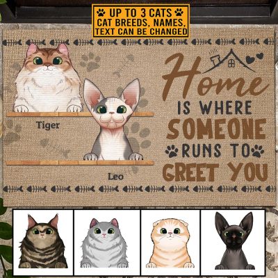 Alternative view of Personalized Cat Breed Home Is Where Someone Runs To Greet You Outdoor Indoor Doormat - Cat Entrance Doormat