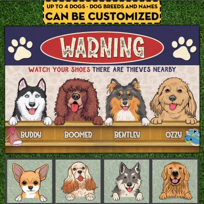 Alternative view of Personalized Dog Breeds Warning Watch Your Shoes There Are Thieves Nearby House Doormat - Outdoor Indoor Doormat