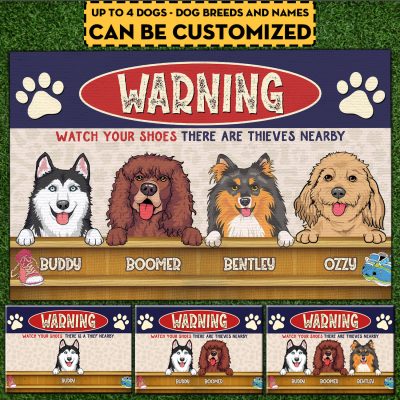 Personalized Dog Breeds Warning Watch Your Shoes There Are Thieves Nearby House Doormat - Outdoor Indoor Doormat