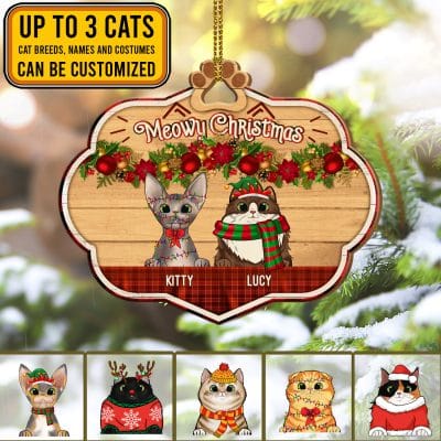 Personalized Cat Breeds Meowy Christmas Custom Shaped Wooden Christmas Ornament Keepsake - Cat Lover Ornament