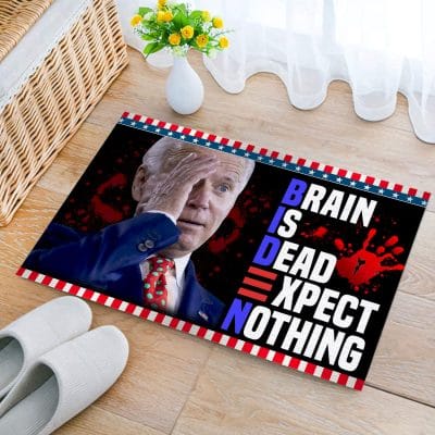 Alternative view of Brain Is Dead Expect Nothing Anti Biden Doormat Entrance Indoor Outdoor Decorative Doormat - Funny Political Mat