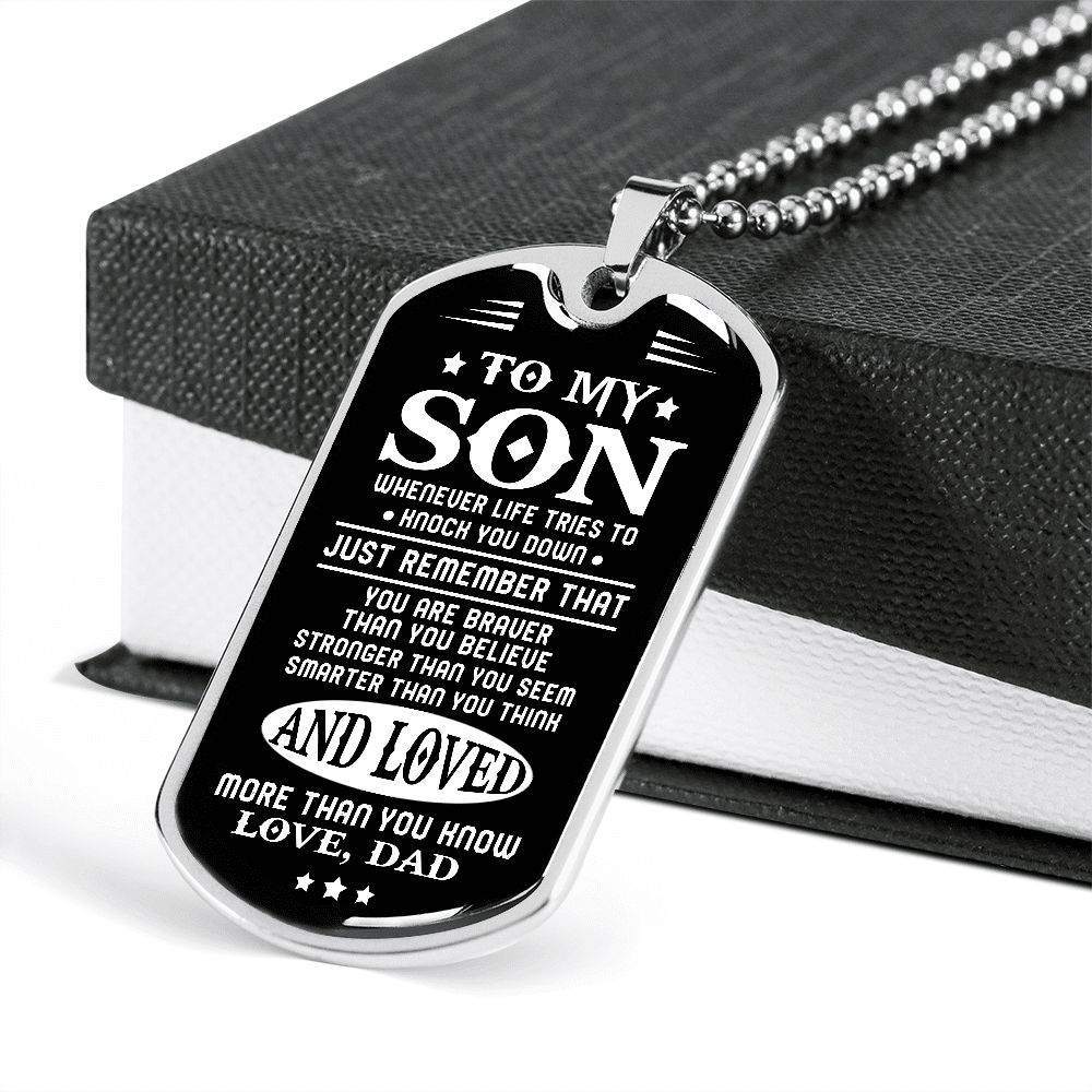 From Dad To My Son Whenever Life Tries to Knock You Down Dog Tag Pendant Necklace